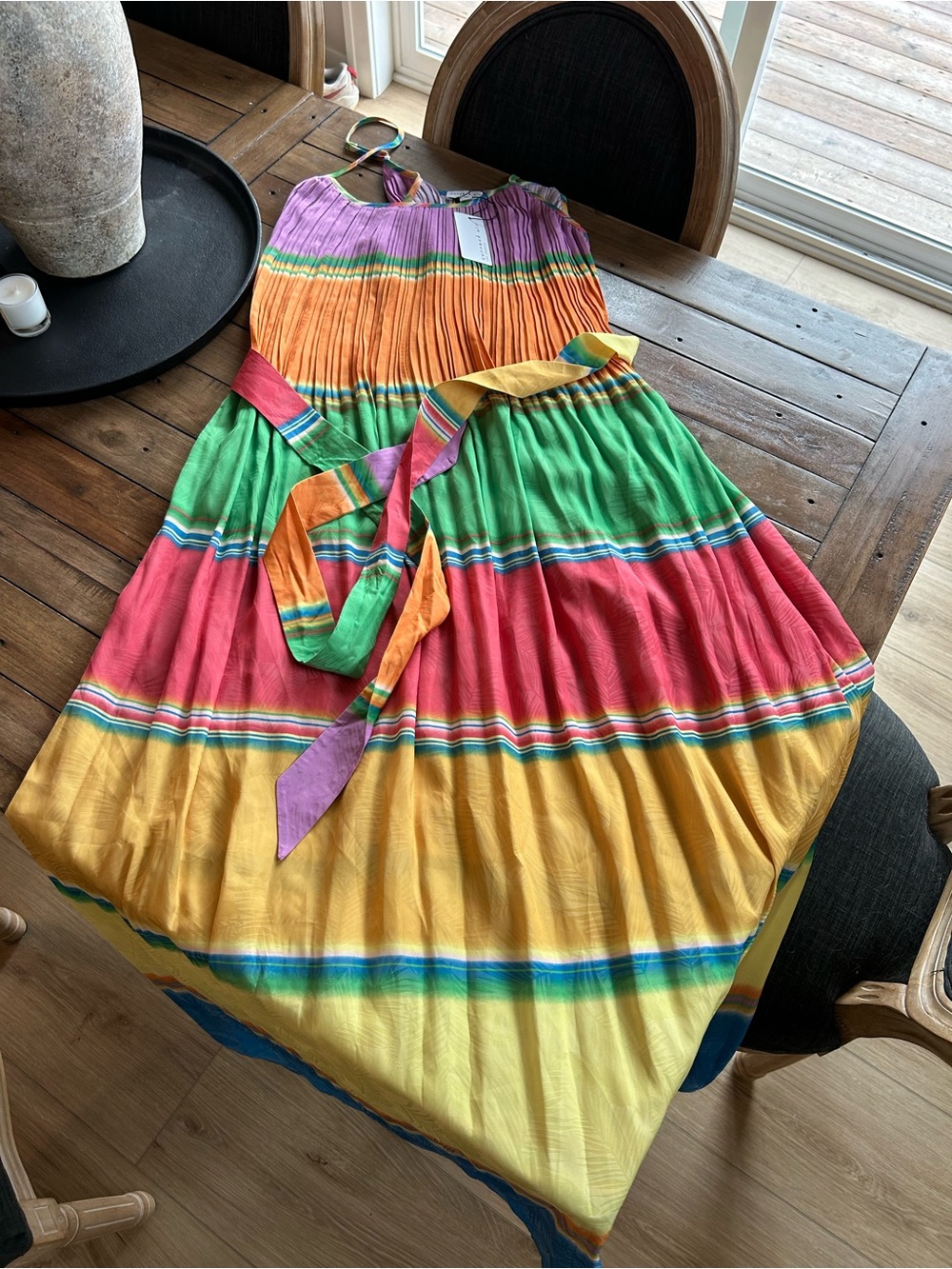 NWT Current Air Pleated Colorblock Maxi Dress L